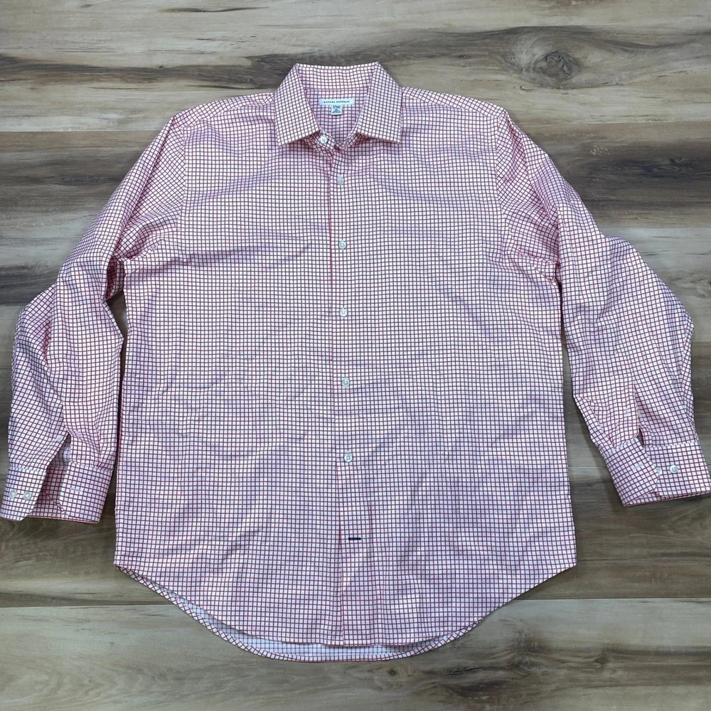 Banana Republic Shirt Men XL Classic Red White Windowpane Cotton Button Down Ivy